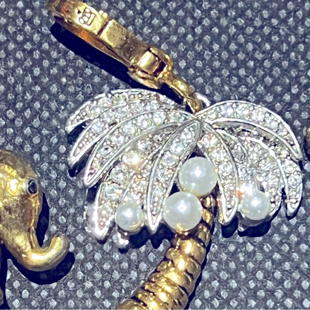 Gold & Silver Palm Tree Pendant with Pearl Accents